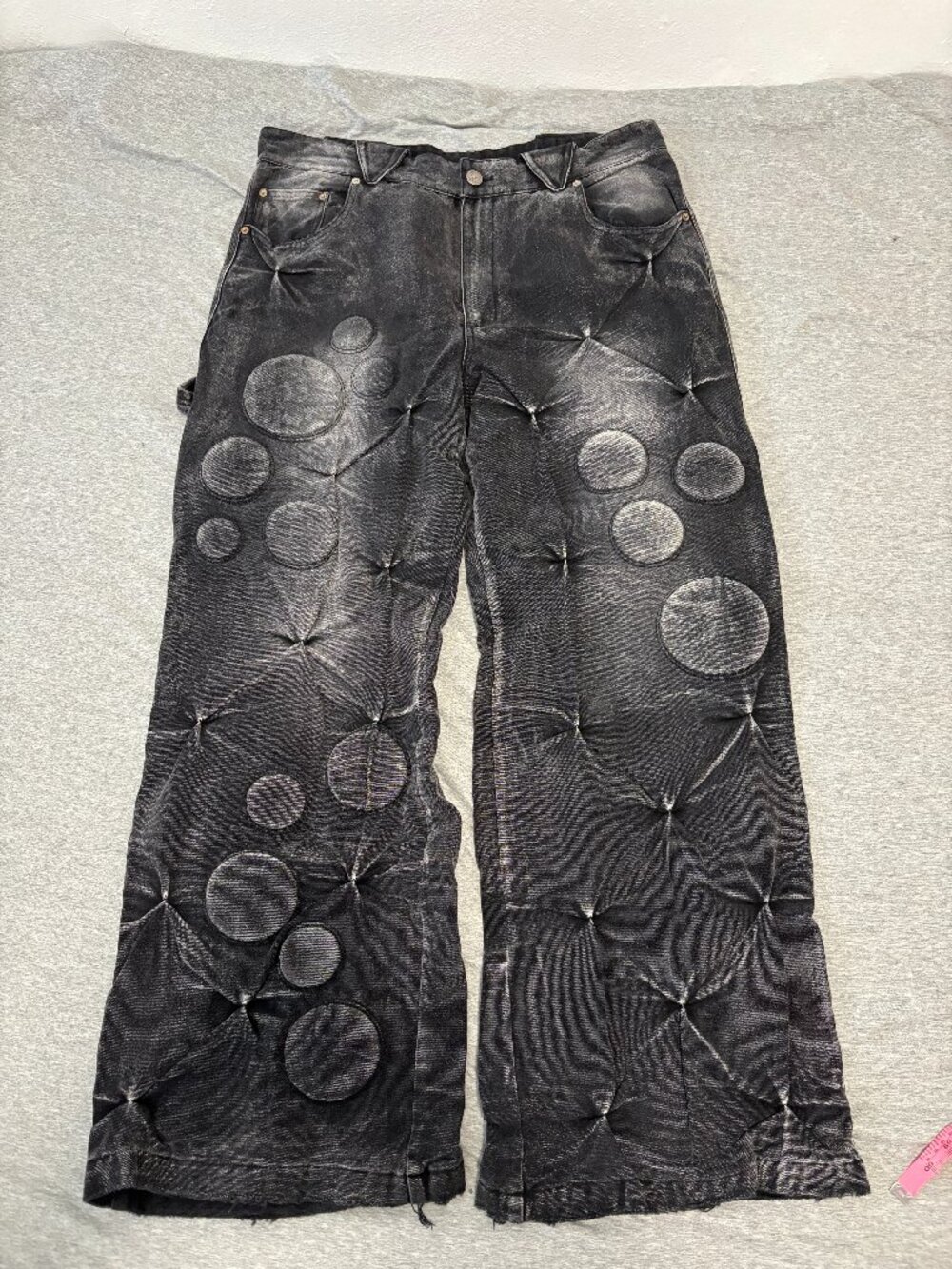 Bad Son Oxygen Bubble Cargo Pants Smocked Black Canvas Wide Leg Mens 2XL W39